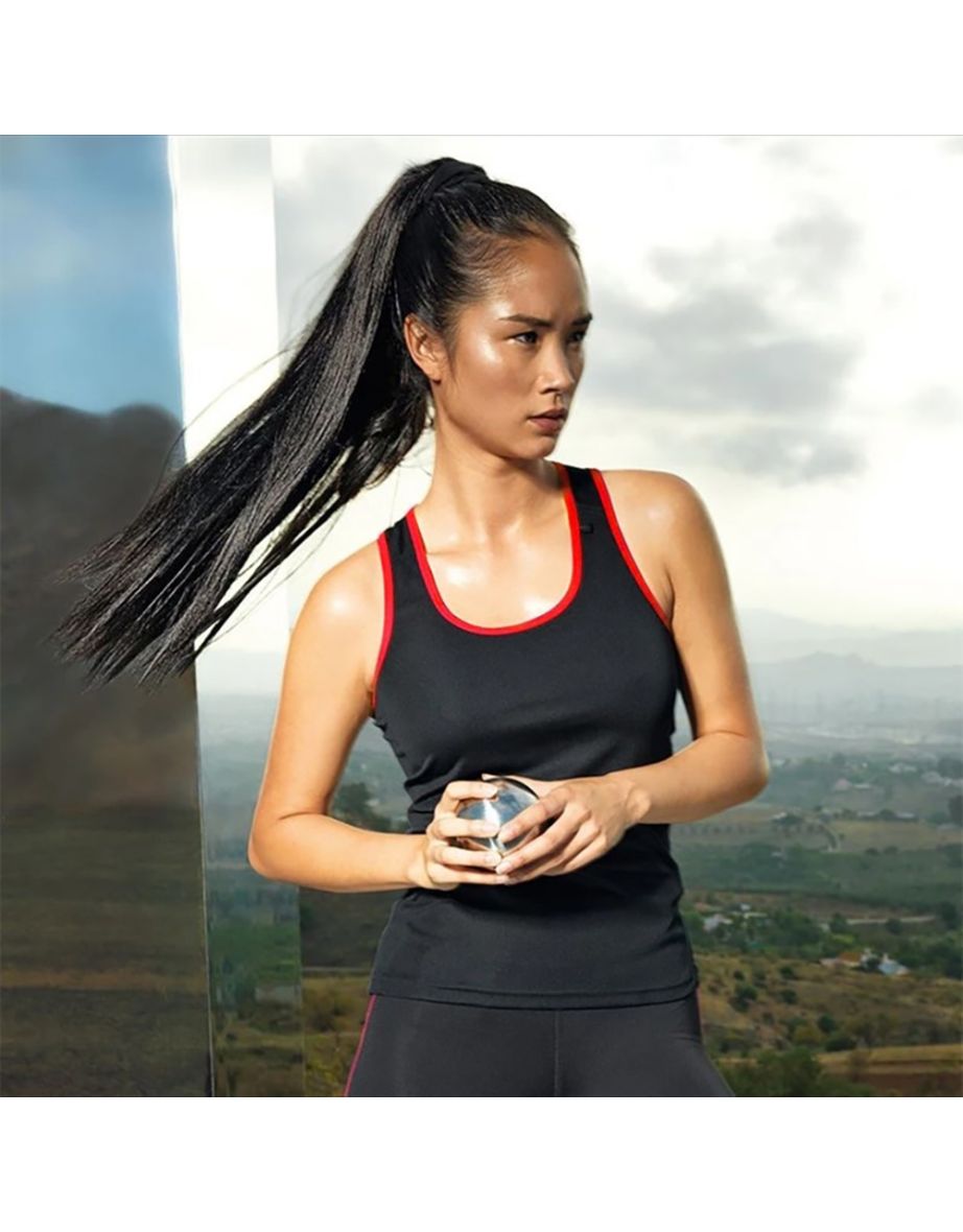Tri Dri Womens/Ladies Panelled Fitness Sleeveless Vest - Black /Red - 1