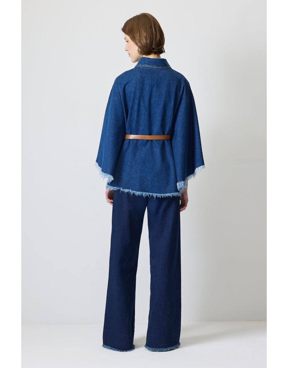 DENIM PONCHO WITH BELT DETAILS - 4