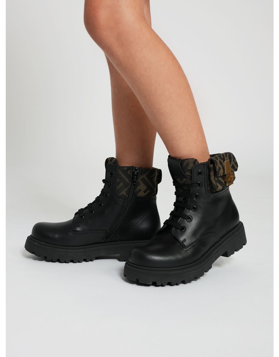 Kids Leather Baguette Biker Boots in Black
