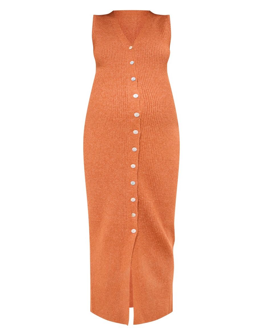 Maternity Rust Knit Sleeveless Button Up Maxi Dress - 4