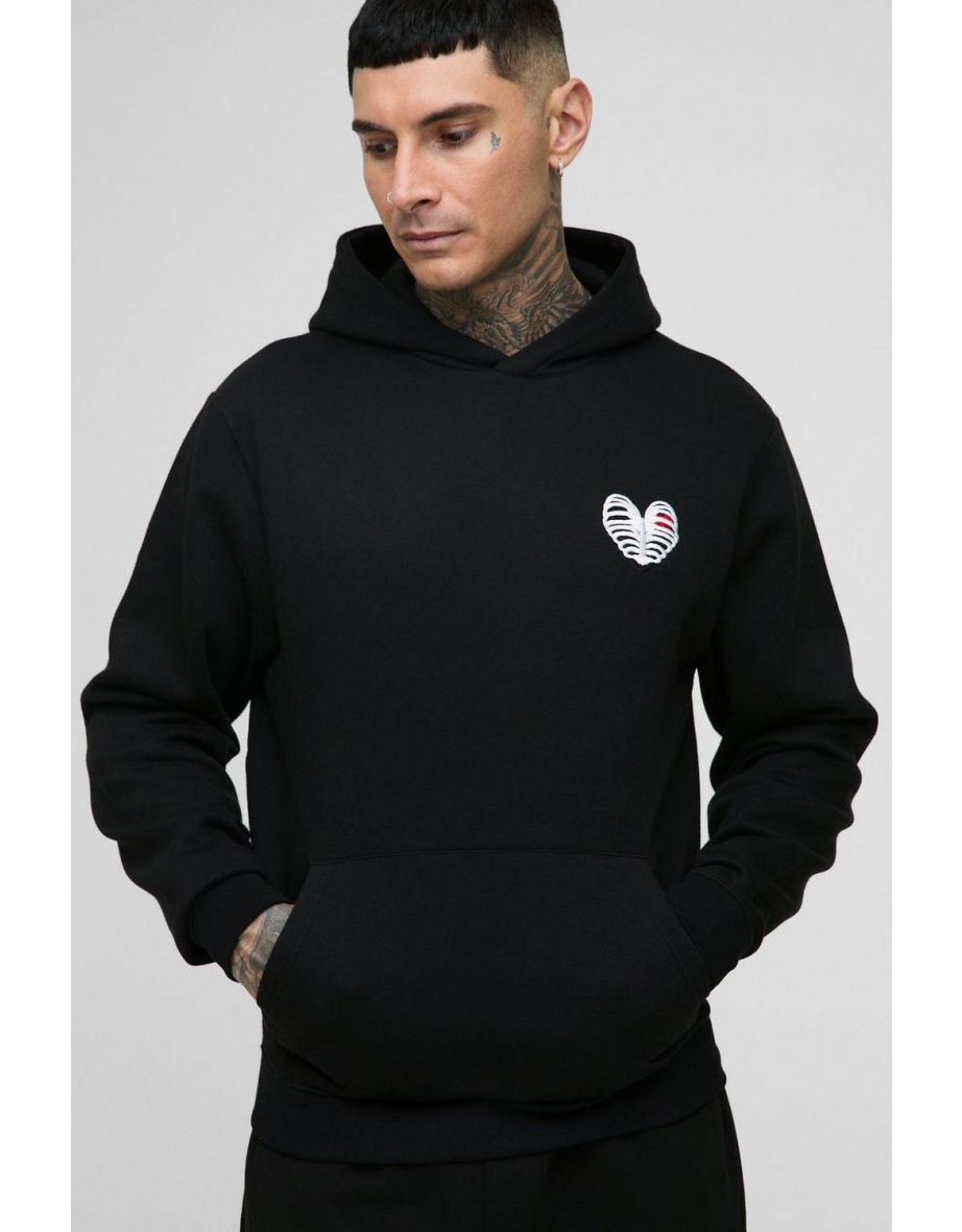 Tall Ribcage Embroidered Hoodie - black