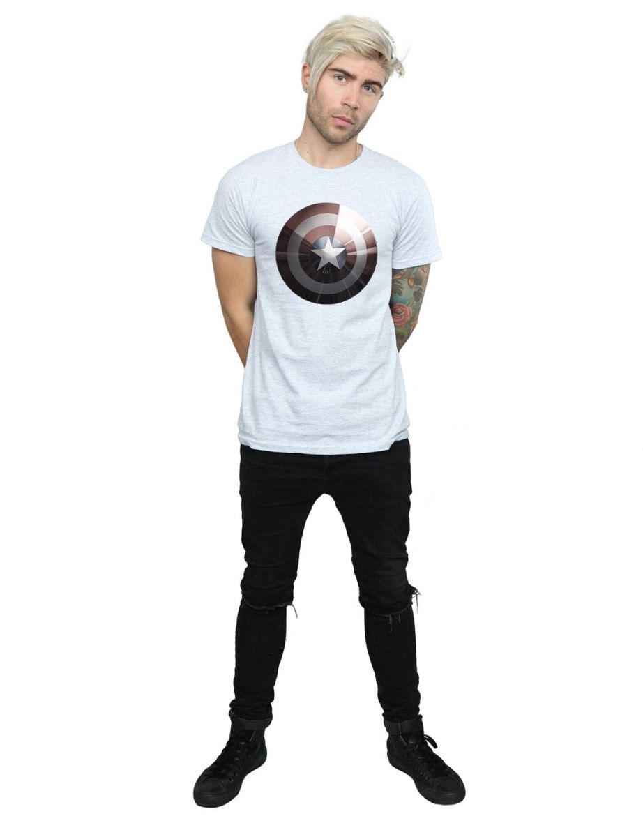 Marvel Mens Captain America Shield Shiny T-Shirt - Sports Grey - 3