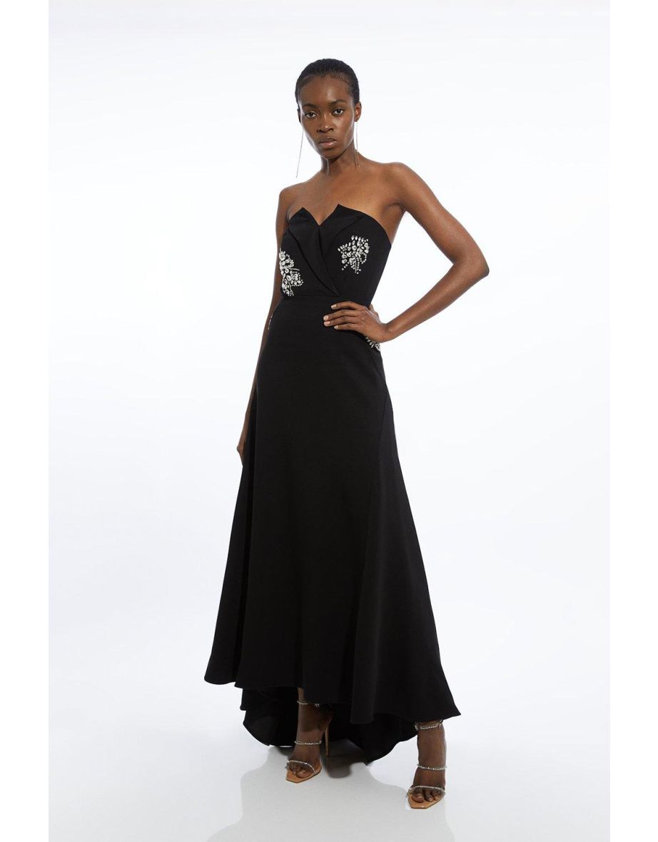 Crystal Embellished Bandeau Tailored Contrast Maxi Dress