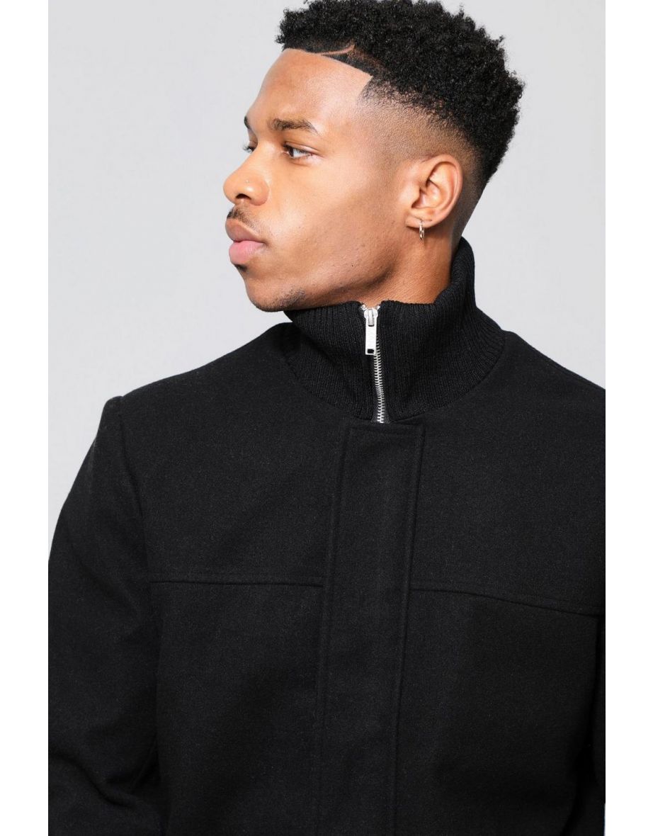 Wool Look Funnel Neck Jacket - black - 2