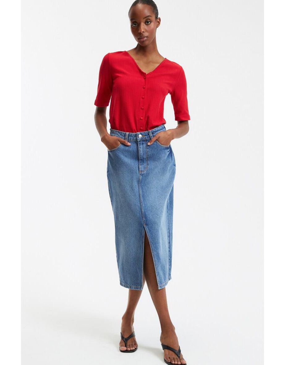 Shift Midi Skirt in Denim