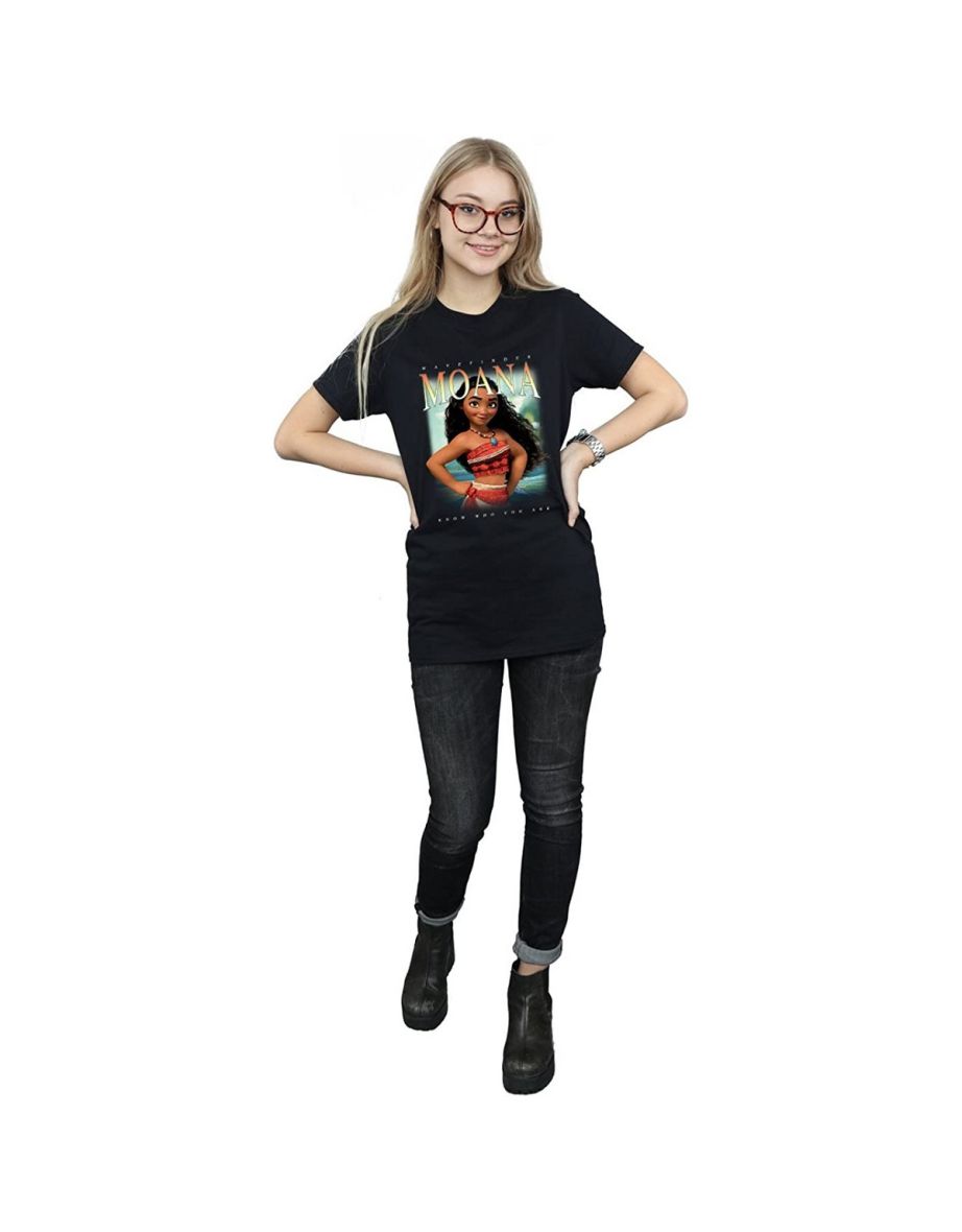 Moana Womens/Ladies Montage Cotton Boyfriend T-Shirt - Black - 2