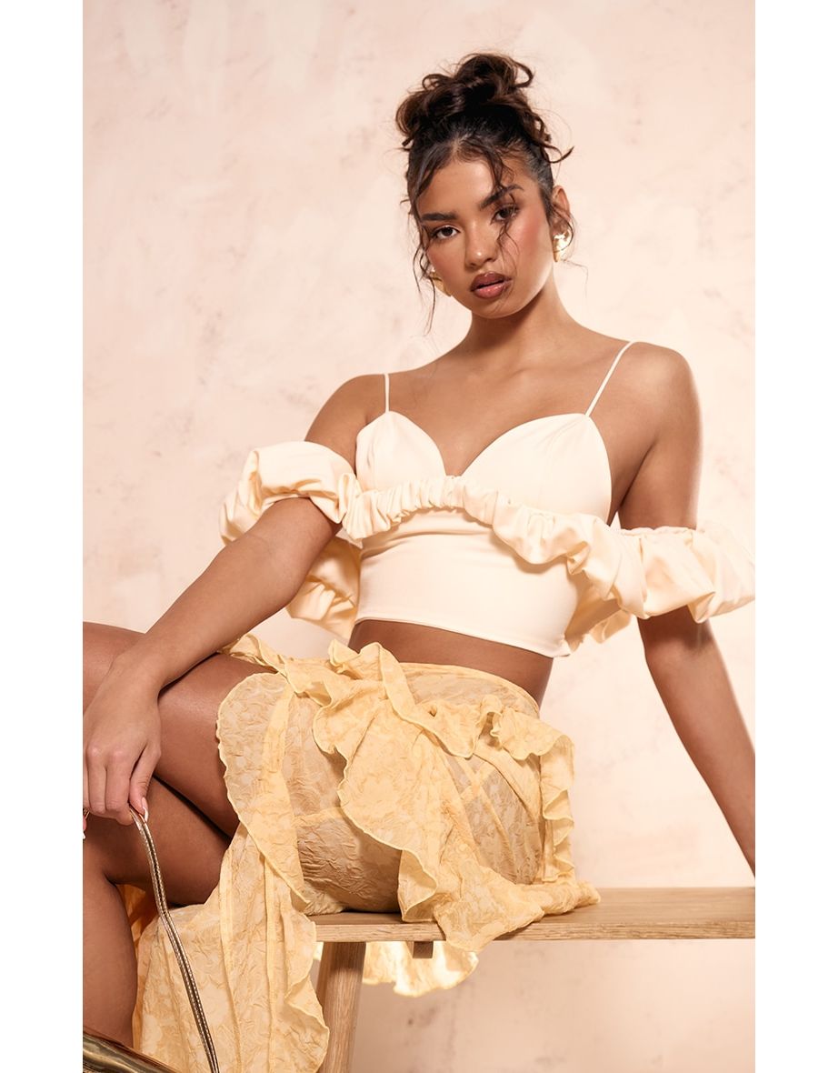 Frill bardot crop top best sale