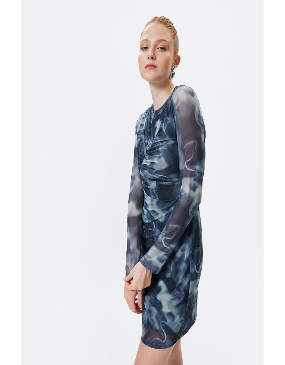 Women's Navy Blue Patterned Dress - 5