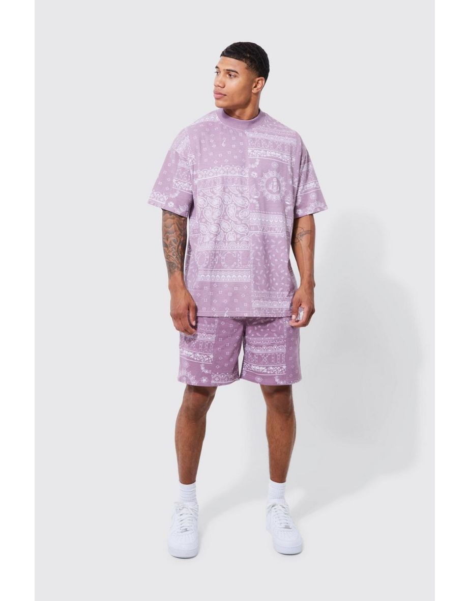 Oversized Extended Neck Bandana T-shirt - mauve - 2