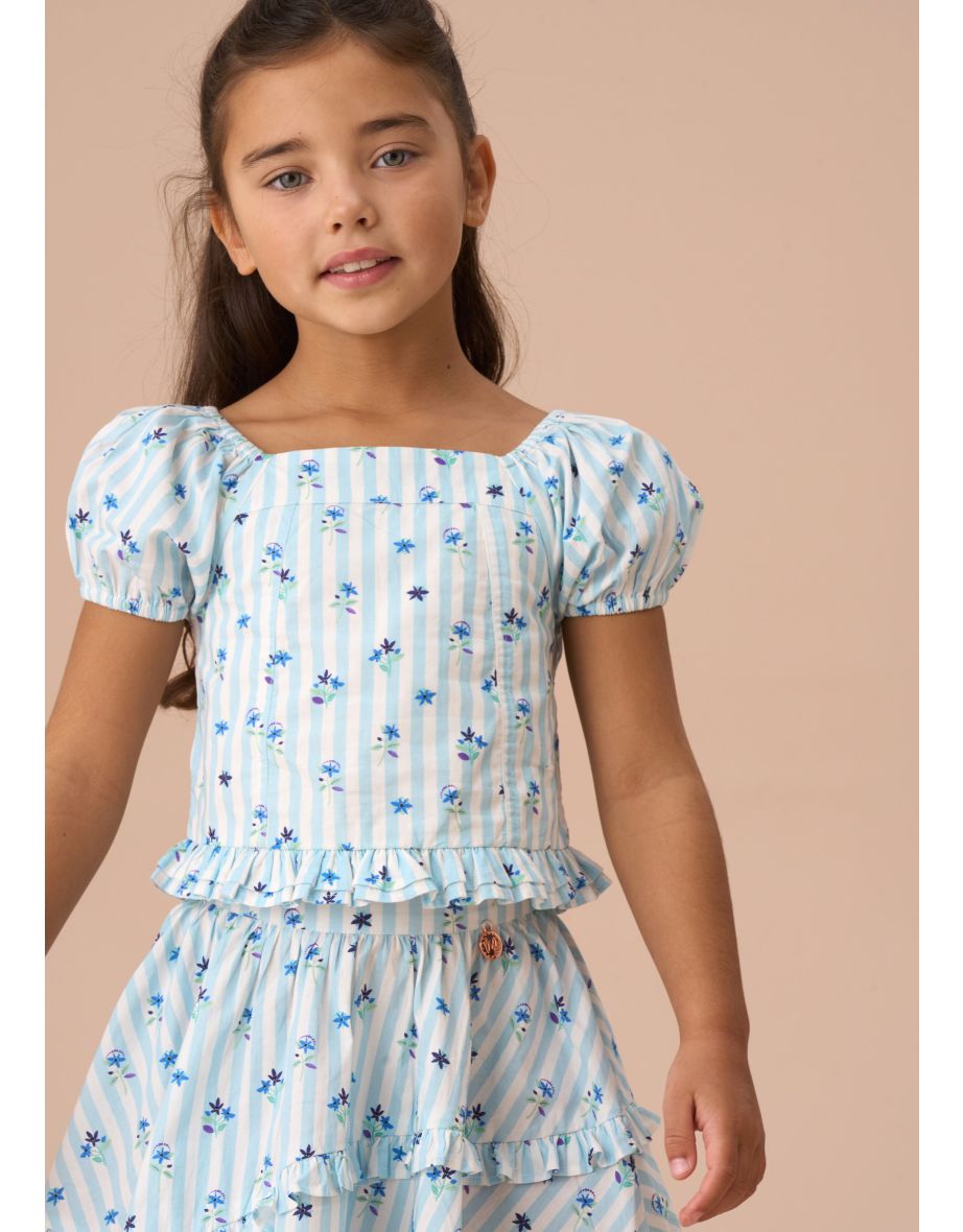 Pia Blue Print Shirred Top