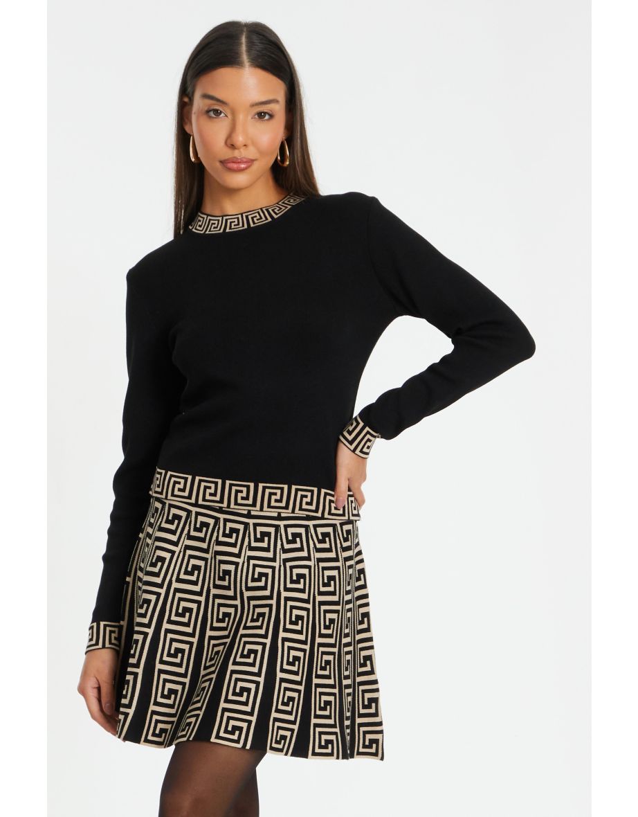 Black Knitted Geometric Trim Jumper