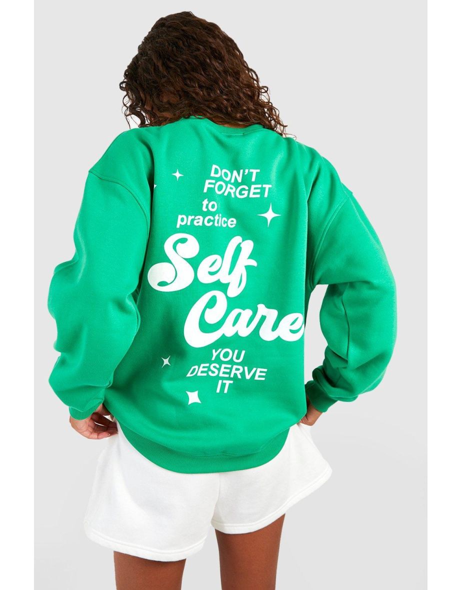 Tall Self Care Slogan Sweatshirt - green