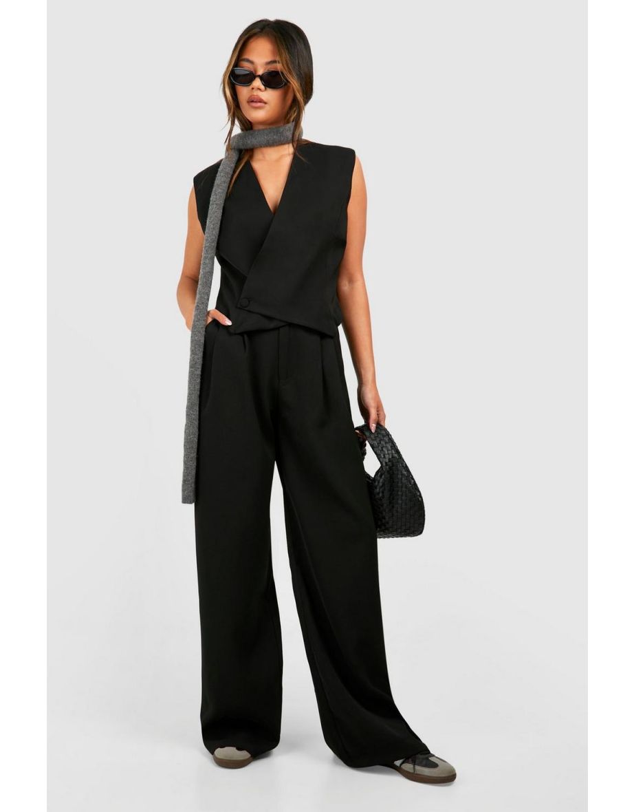 Asymmetric Button Front Waistcoat - black