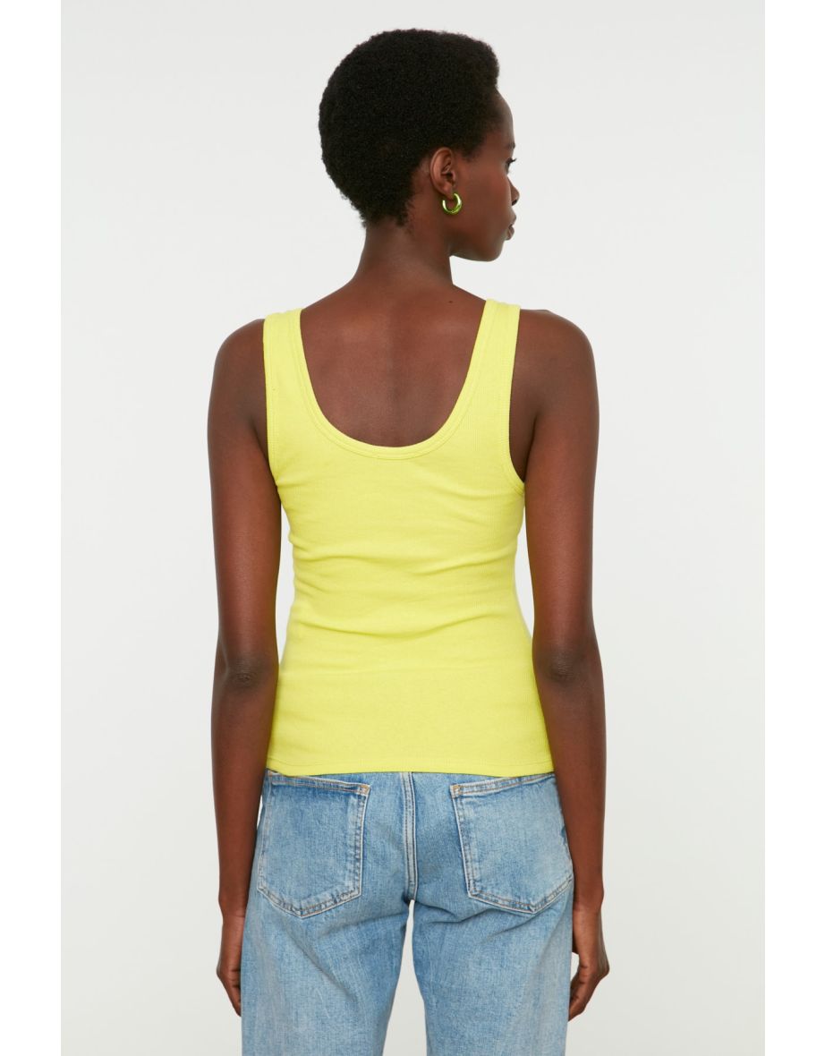 Yellow Fitted/Simple Pool Collar Corduroy Knitted Singlets, . - 4