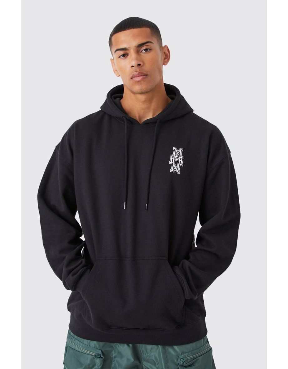 Boohooman hoodie with sales man embroidery in black