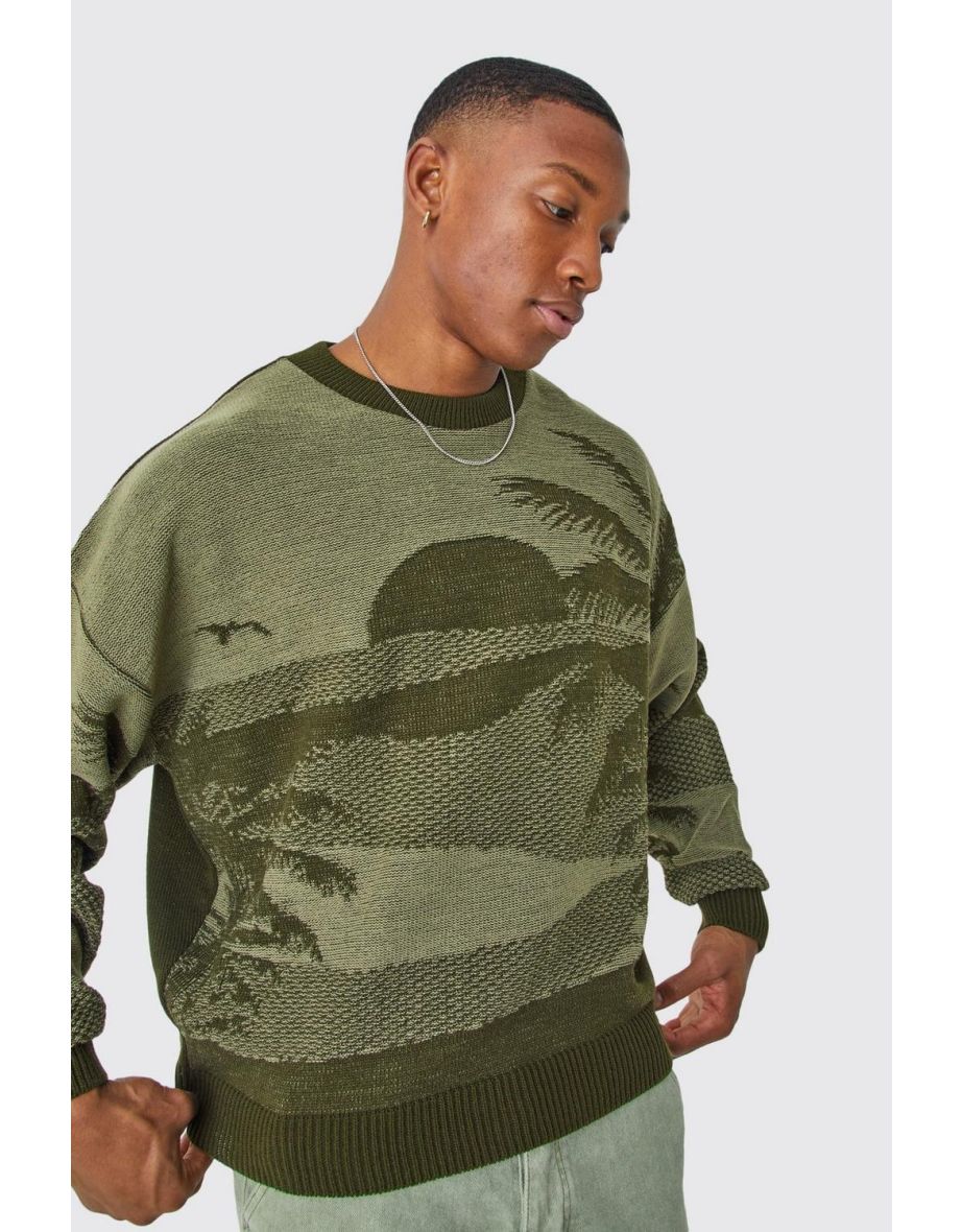 Shop Oversized Boxy Drop Shoulder Graphic Jumper khaki Online in Qatar VogaCloset