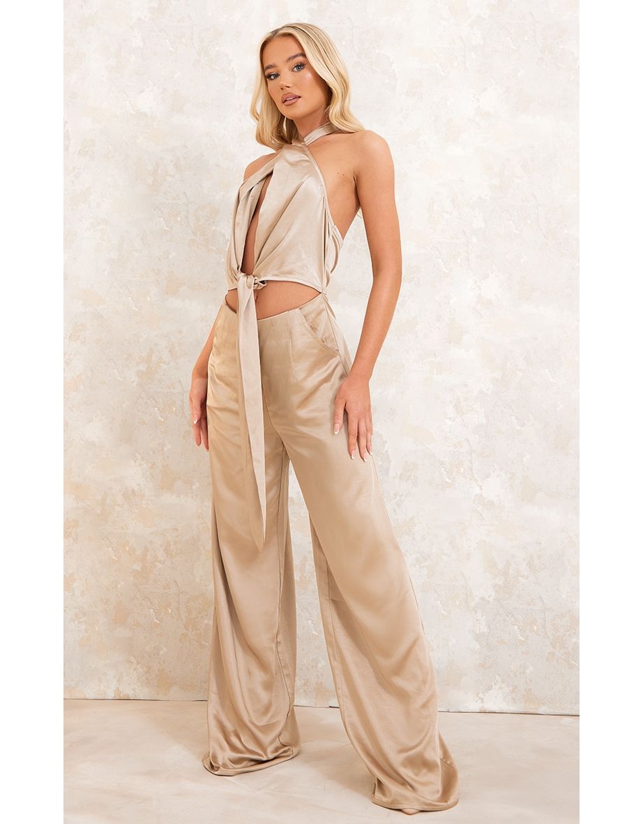 Gold halter jumpsuit online