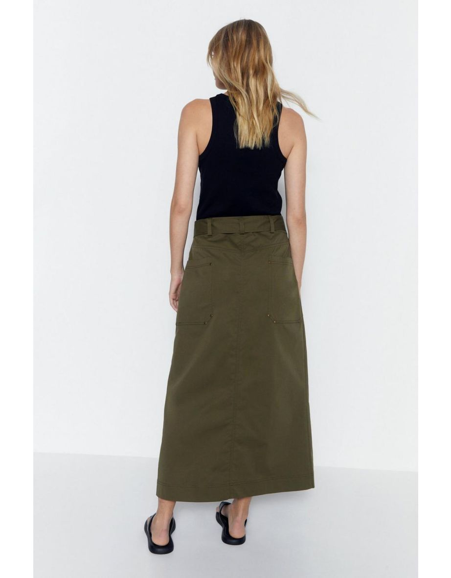 Button Detail Tie Up Midi Skirt - 3