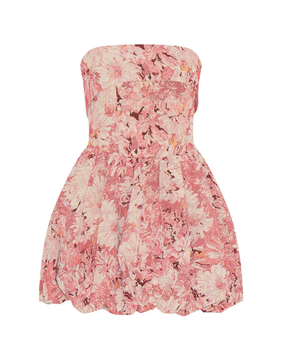 Pink Floral Tapestry Bandeau Extreme Puffball Dress - 4