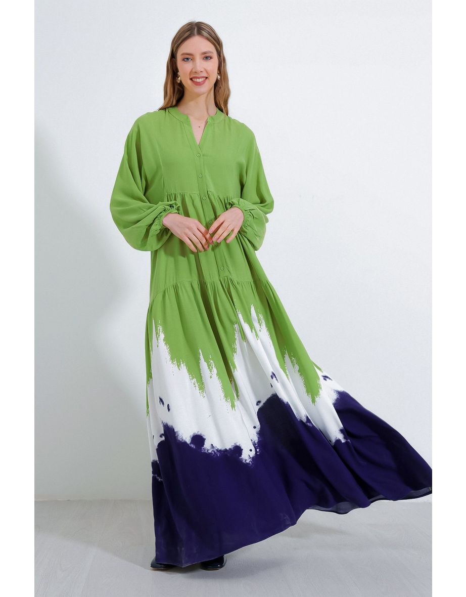 Women's Green White Navy Blue Viscose Hijab Dress