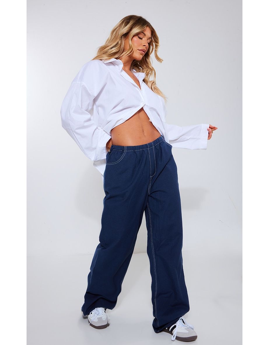 Contrast stitch clearance wide leg pants