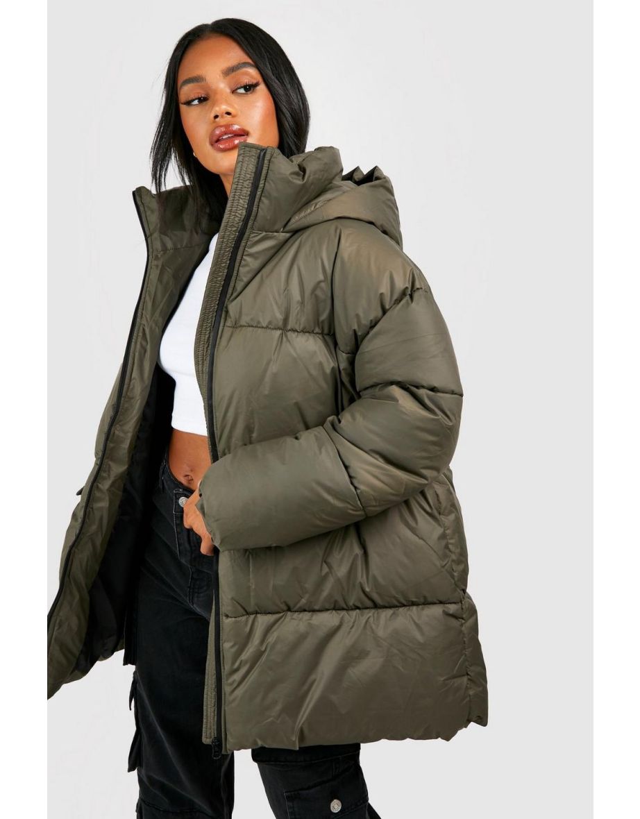 Khaki oversized puffer jacket online