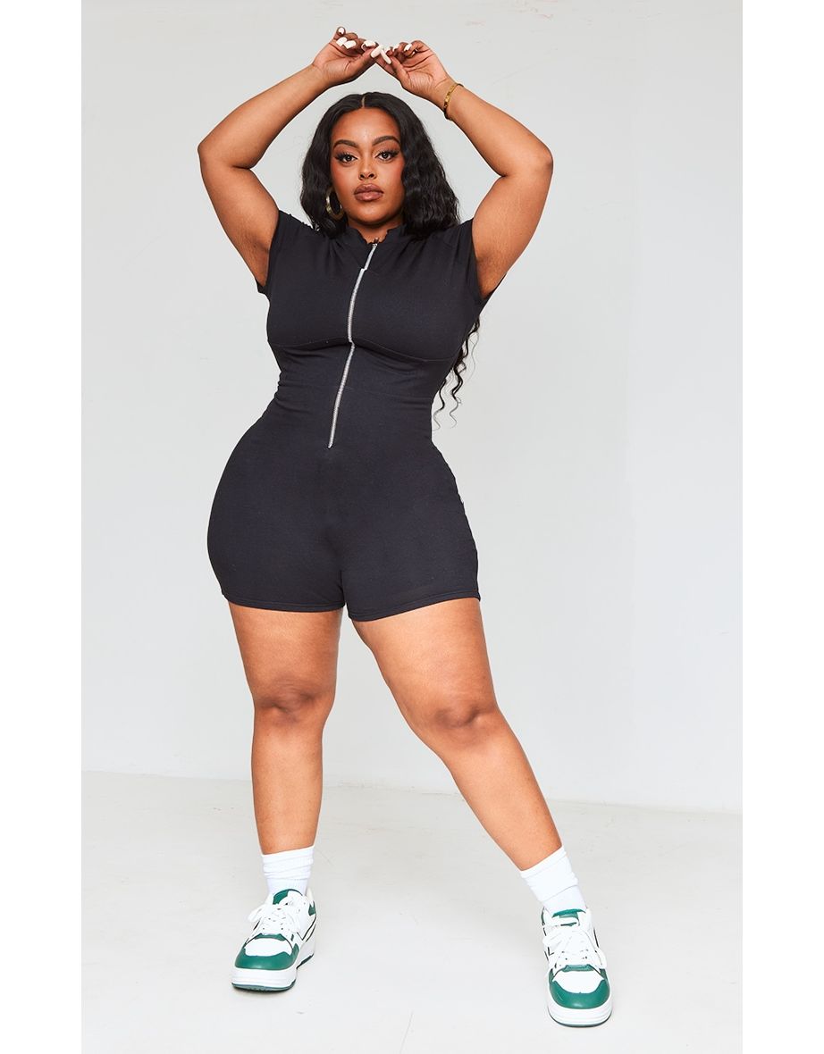 Plus Black Zip Up Playsuit