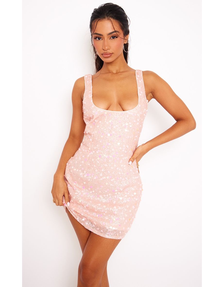 Petite Baby Pink Sequin Mini Dress