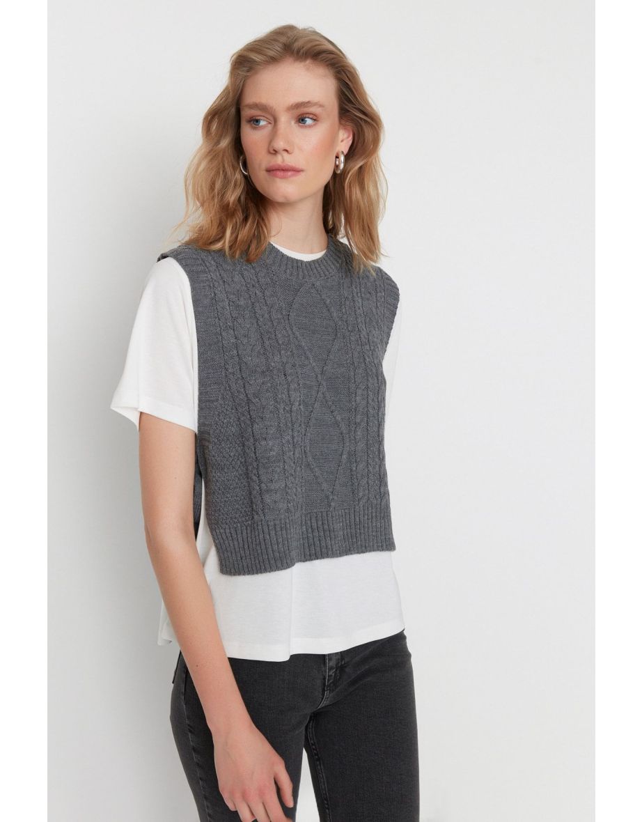 Anthracite Crop Tricot Sweater