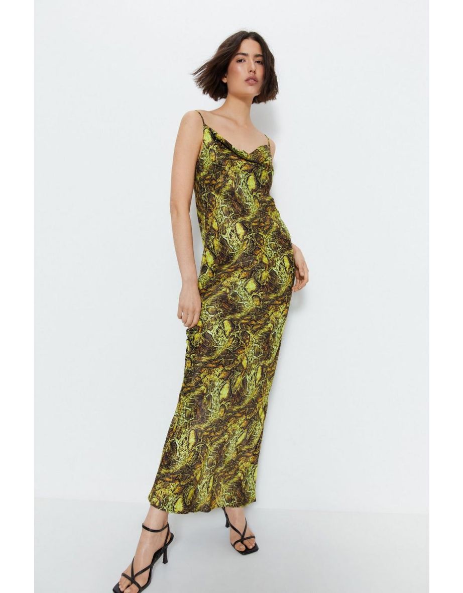 Snake Print Satin Cowl Slip Dress