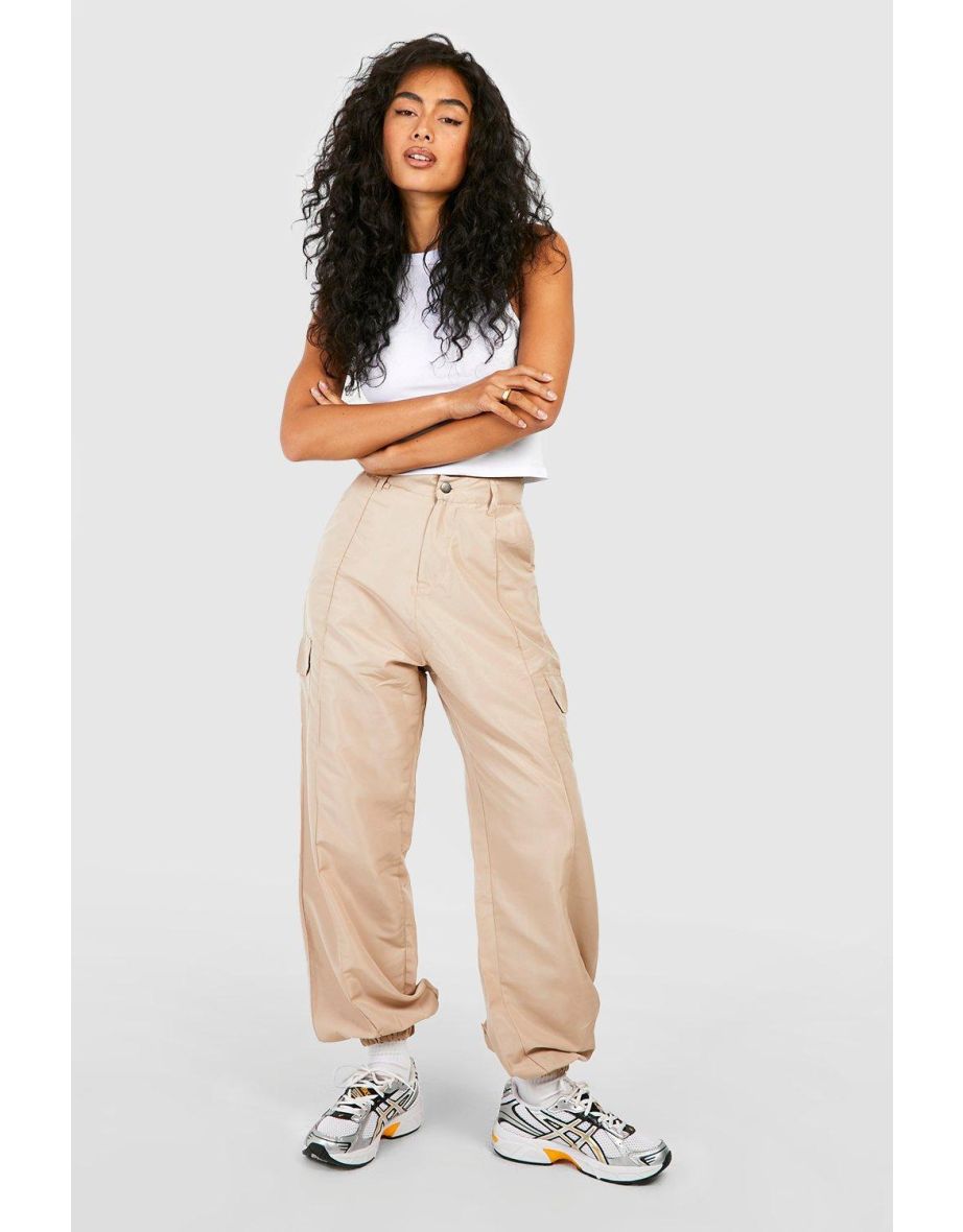 Cuffed Hem Pocket Detail Cargo Trousers - stone