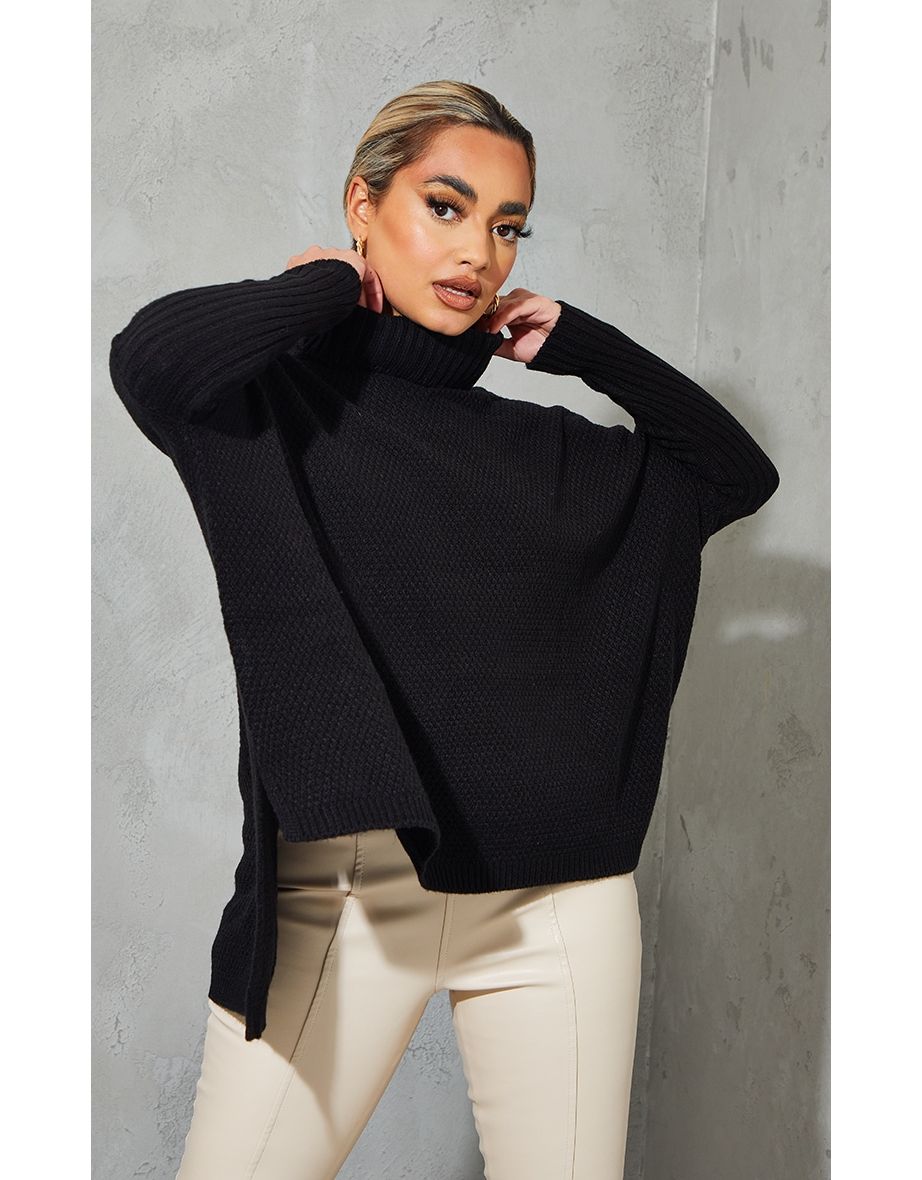 Black oversized cheap knitted jumper