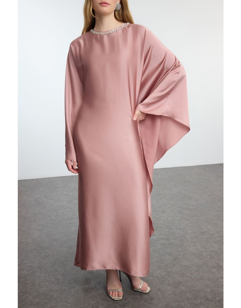 Dusty Rose Satin Woven Evening Dress - 4
