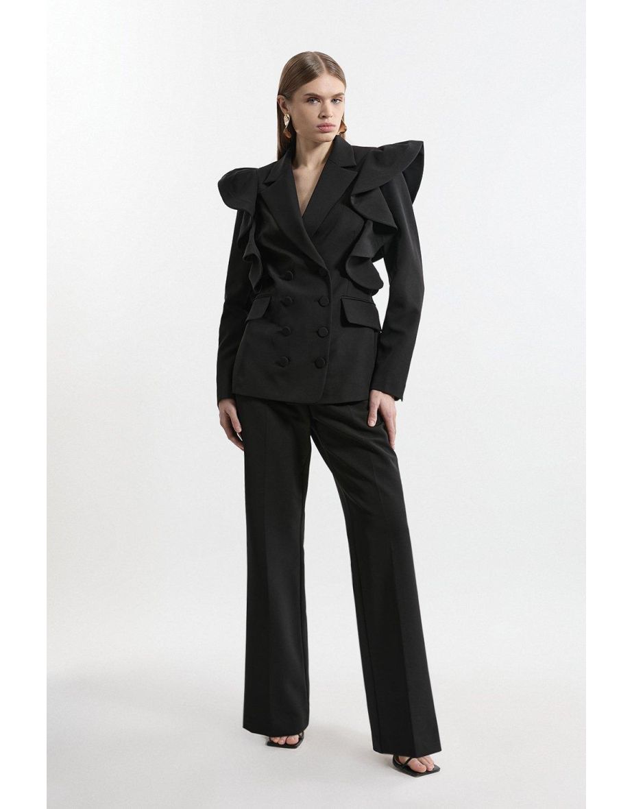 Tailored Drama Ruffle Double Breasted Blazer