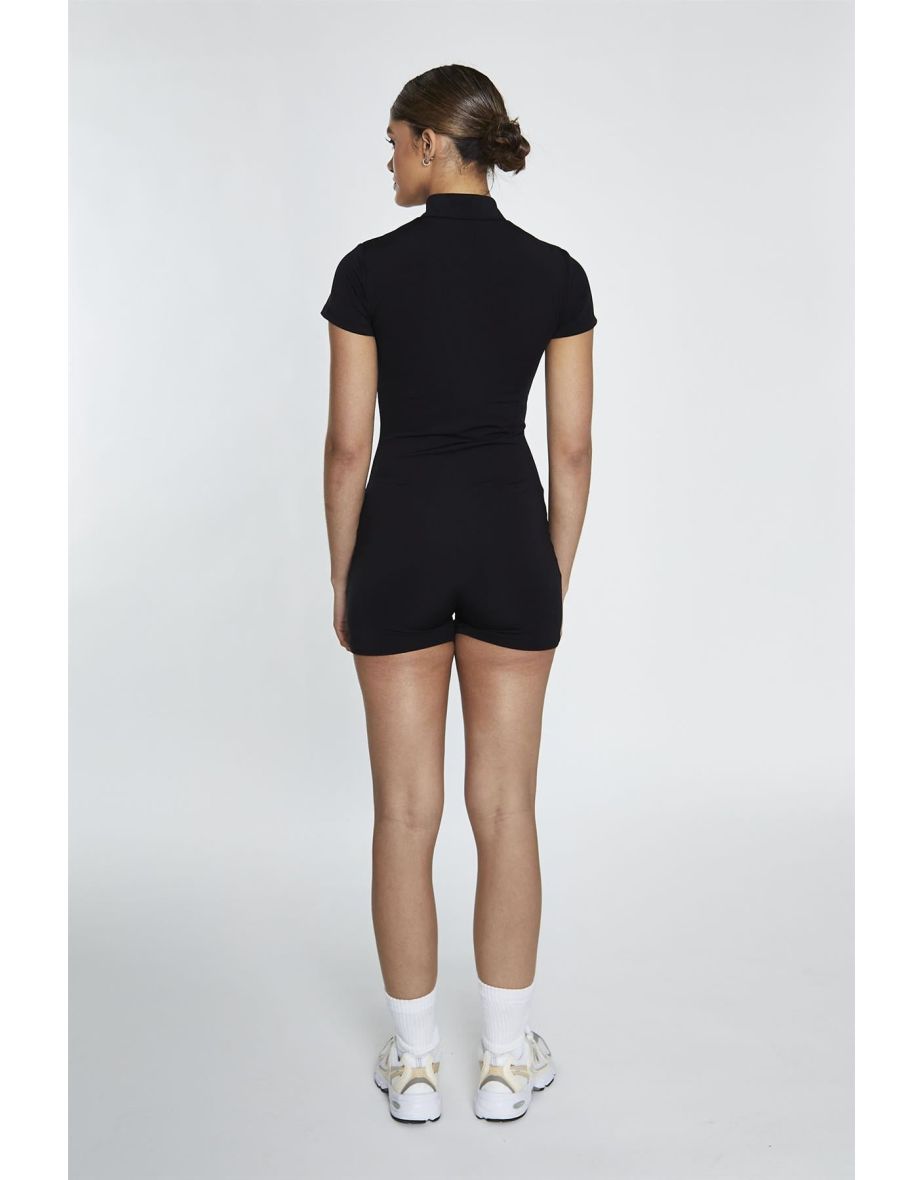 Black Half-Zip Short-Unitard - 3