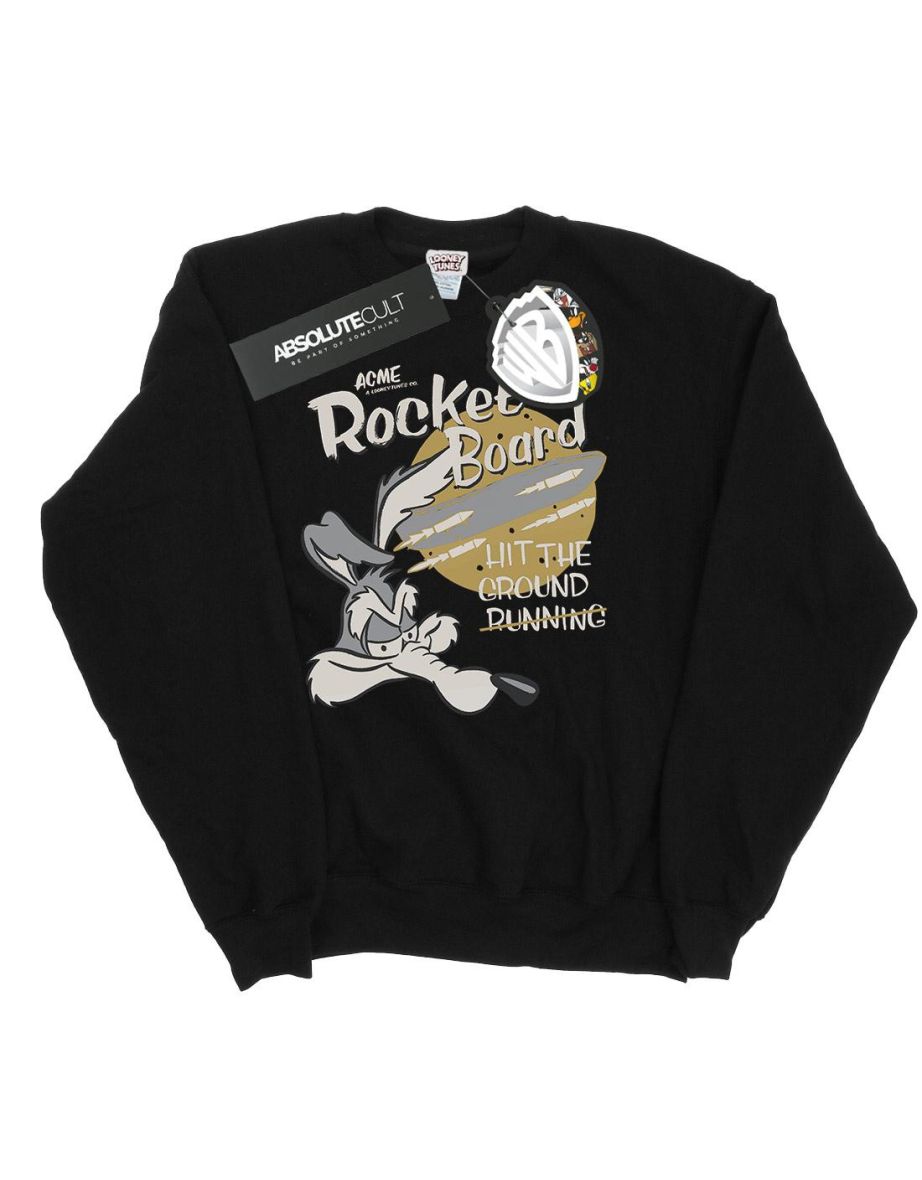 Looney Tunes Girls Wile E Coyote Rocket Board Sweatshirt - Black