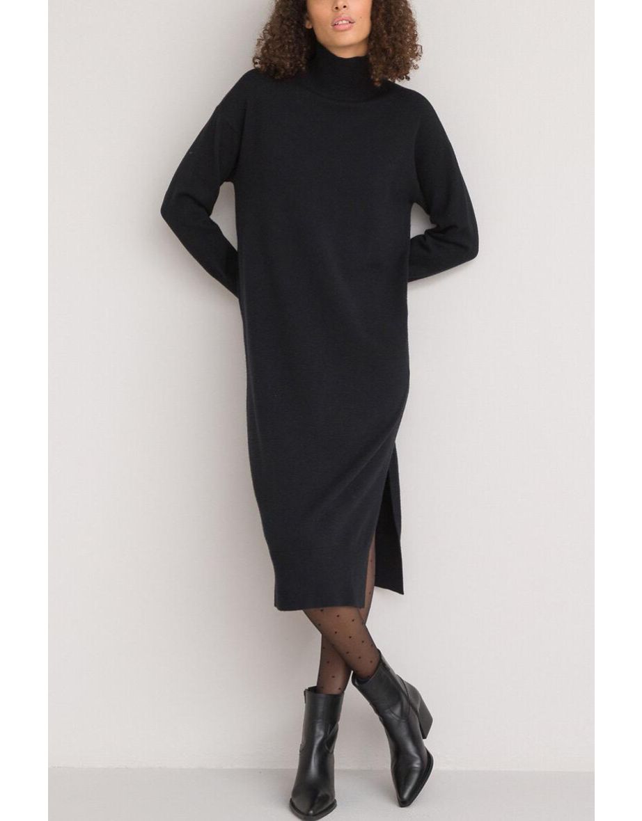 Turtleneck Midi Jumper/Sweater Dress with Long Sleeves