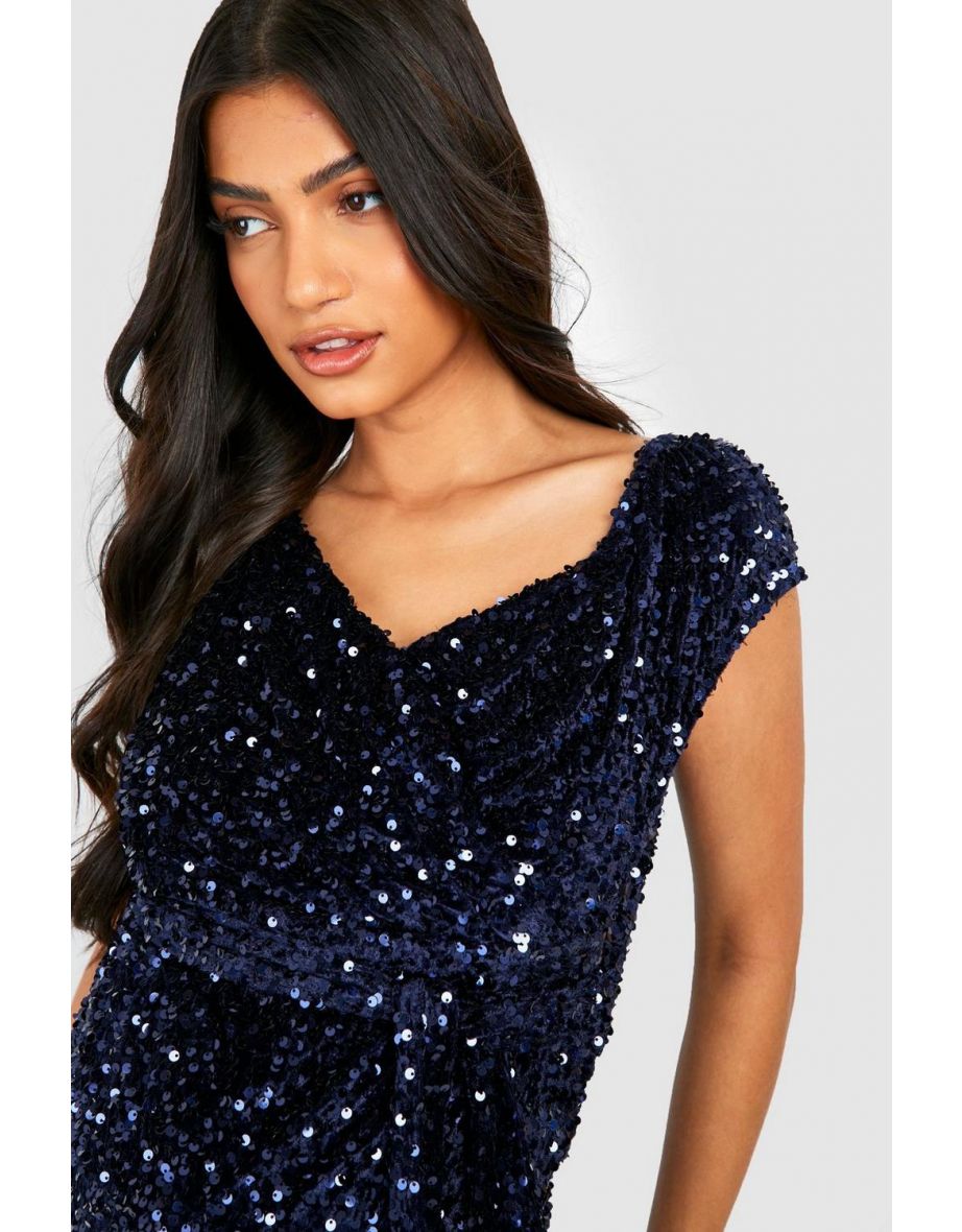 Maternity Velvet Sequin Bardot Midi Dress - cobalt - 3