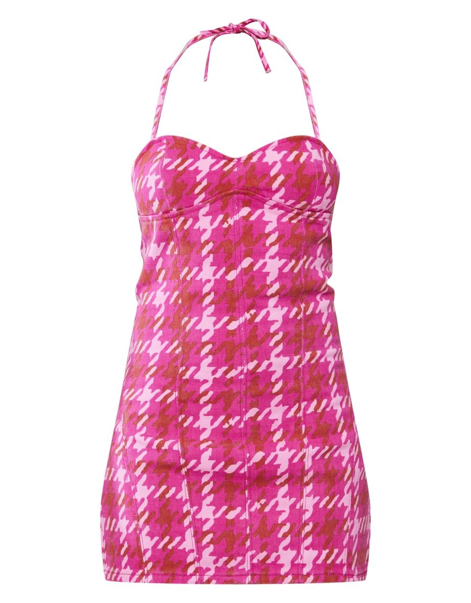 Pink Halter Neck Column Mini Dress - 4