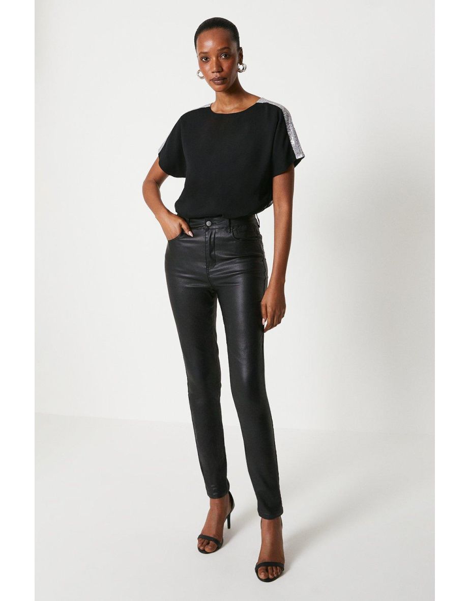Bronze Sequin Shoulder Shell Top - black - 3