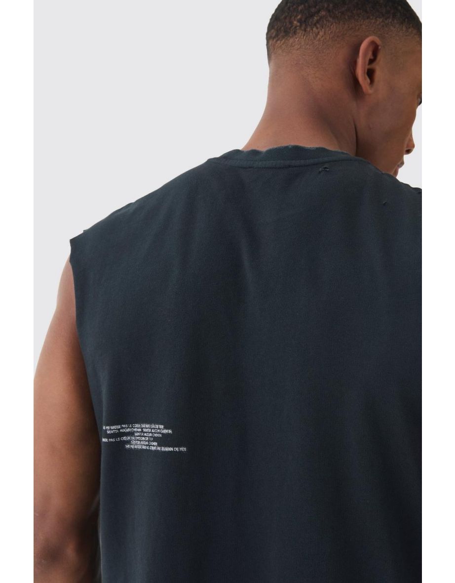 Premium Oversized Cropped Washed & Printed Boxy Tank - black - 2