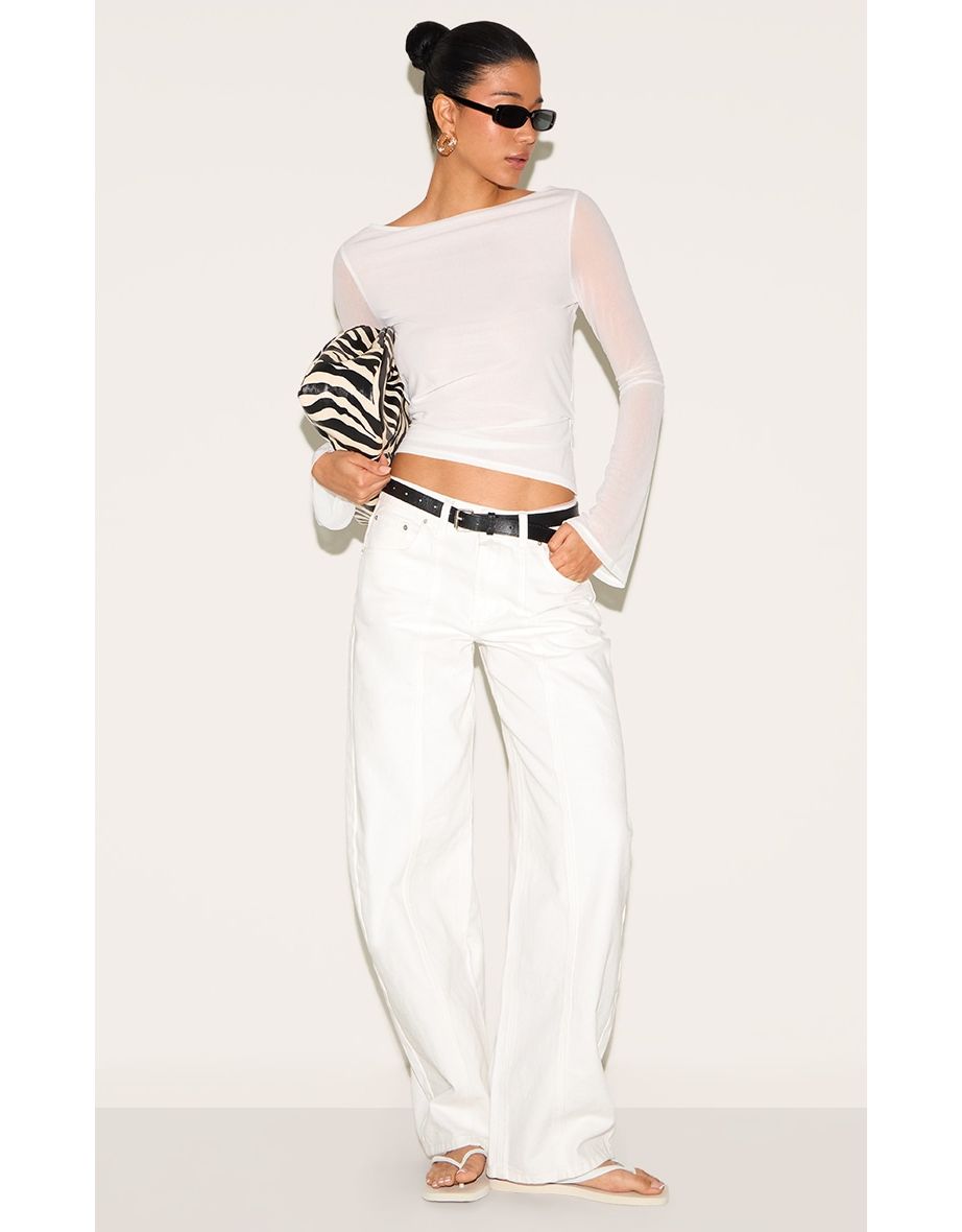 Ivory Stretch Chiffon Loose Fit Flared Long Sleeve Top