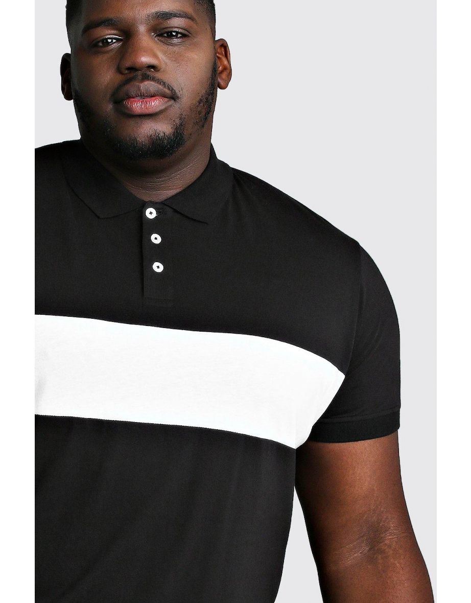 Big And Tall Colour Block Jersey Polo - black - 3