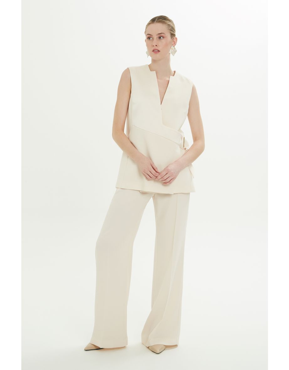 V-Neck Lined Beige Vest