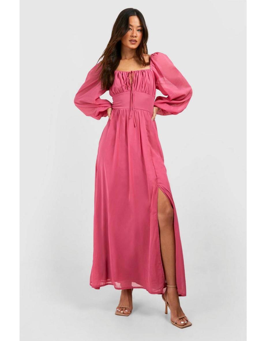 Tall Chiffon Milkmaid Maxi Dress - dusty pink