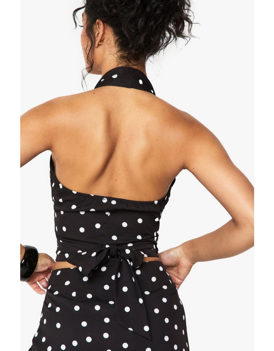 Woven Polka Dot Wrap Top - black - 3