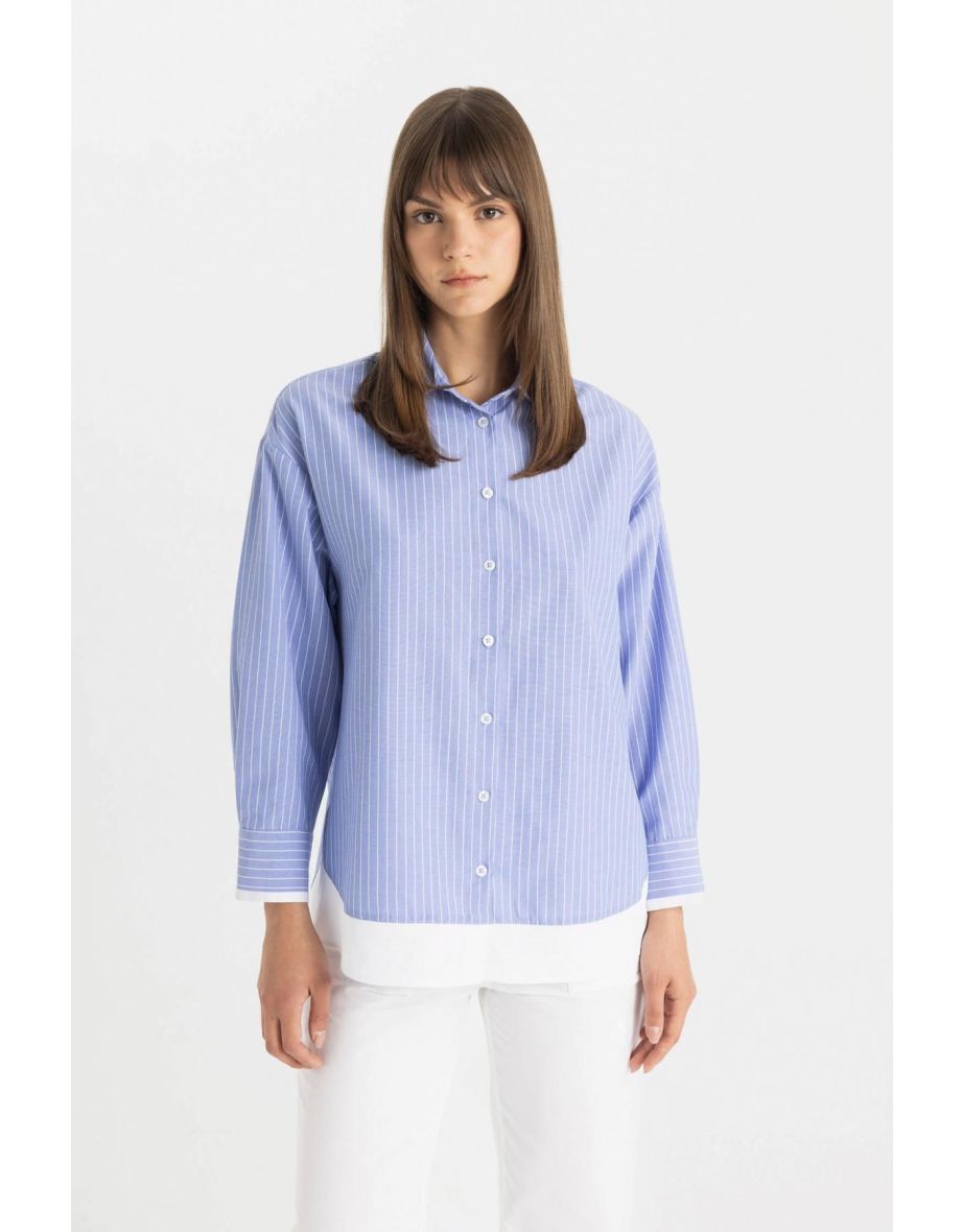 Relax Fit Striped Poplin Long Sleeve Shirt Tunic