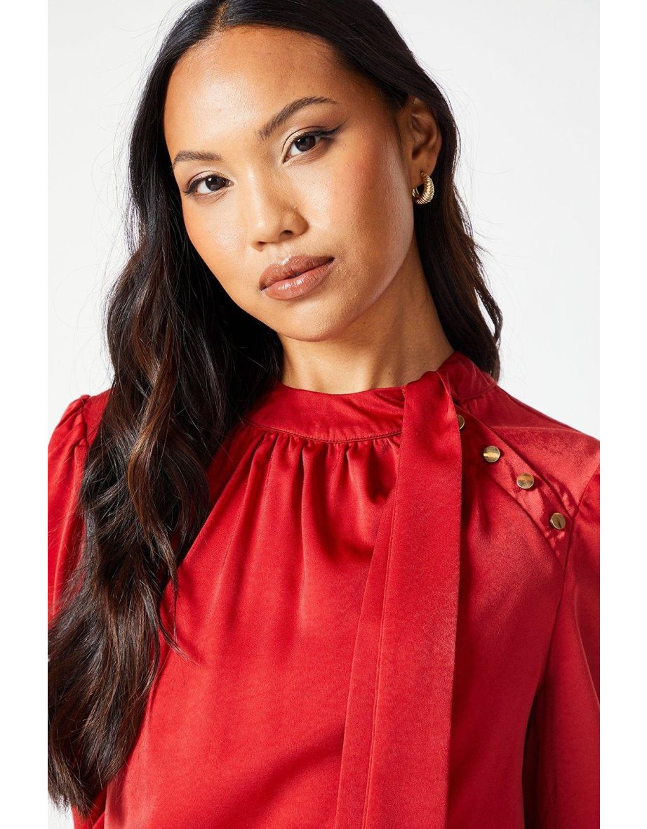 Principles by Debenhams Satin Bow Red Top - 3