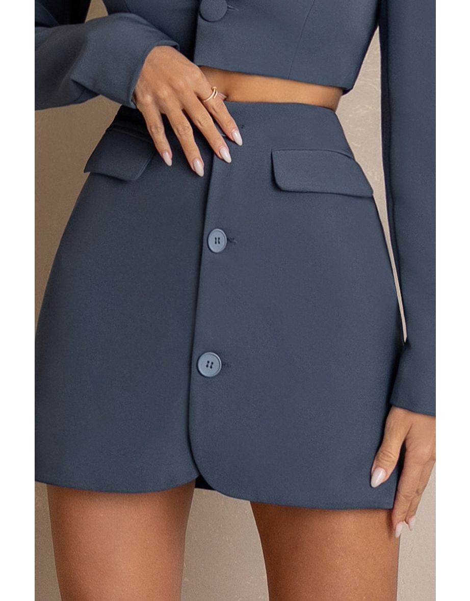 Petrol Blue Button Front Mini Skirt - 5
