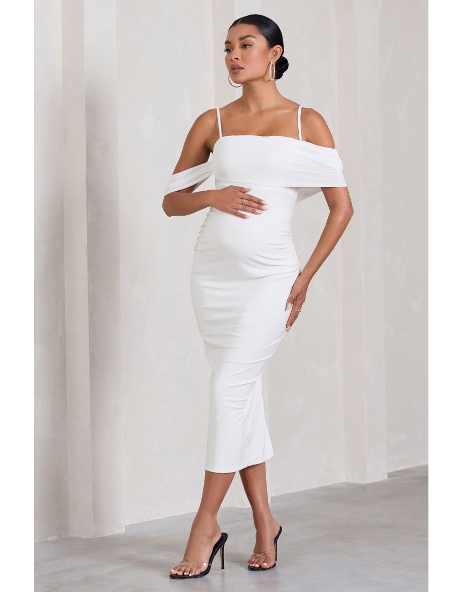 Maternity Off-Shoulder Bodycon Midi Dress - 4